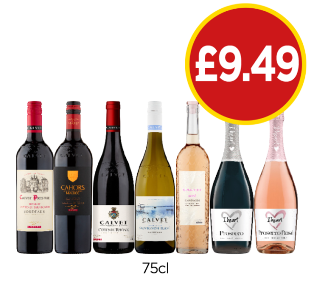 Calvet Prestige Merlot, Cahors Malbec, Calvet Cotes Du Rhône, Sauvignon Blanc, I Heart Wines Prosecco, Rosé - Now Only £9.49 at Budgens