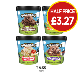 Ben & Jerry's Chocolate Fudge Brownie, Cookie Dough, Phish Food, Strawberry Cheesecake - Now Only Half Price £3.27 at Budgens