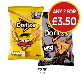Doritos Golden Siracha, BBQ Sweet Tang - Any 2 for £3.50 at Budgens