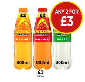 Lucozade Original, Orange, Apple - Any 2 for £3 at Budgens