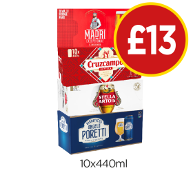Madri, Cruzcampo, Stella Artois, Poretti - Now Only £13 at Budgens