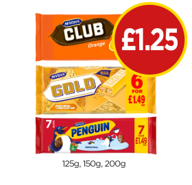 McVities Club Orange, Gold Bar, Penguin - Now Only £1.25 at Budgens