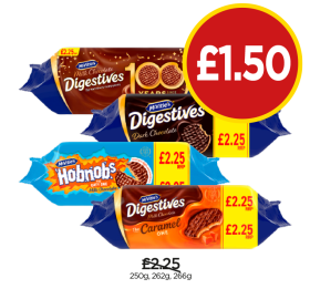 McVities Digestives Milk, Dark, Caramel, Hobnobs - Now Only £1.50 at Budgens