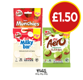 Munchies, Milkybar, Aero Peppermint Bubbles - Now Only £1.50 at Budgens