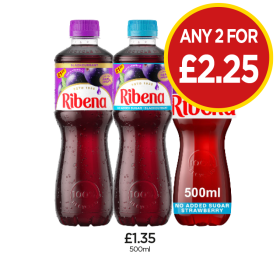 Ribena, Low Sugar, Strawberry Low Sugar - Any 2 for £2.25 at Budgens