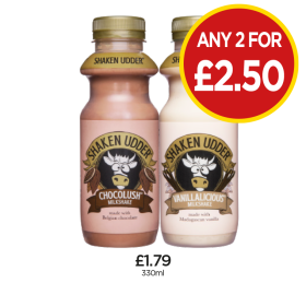 Shaken Udder Chocolush, Vanillalicious - Any 2 for £2.50 at Budgens