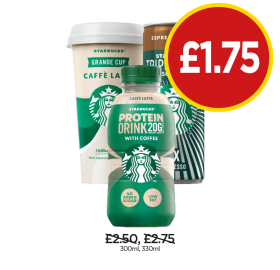 Starbucks Caffe Latte, Protein Drink, Tripleshot Espresso - Now Only £1.75 at Budgens