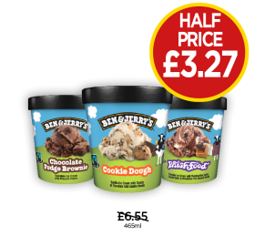 Ben & Jerry's Chocolate Fudge Brownie, Cookie Dough, Phish Food - Now Only Half Price £3.27 at Budgens