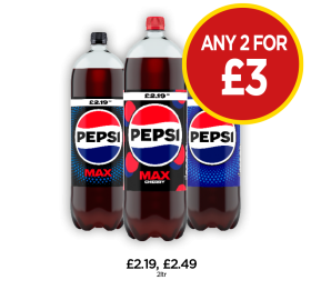 Pepsi, Max, Cherry - Any 2 for £3 at Budgens