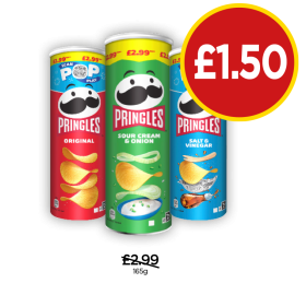 Pringles Original, Sour Cream & Onion, Salt & Vinegar - Now Only £1.50 at Budgens