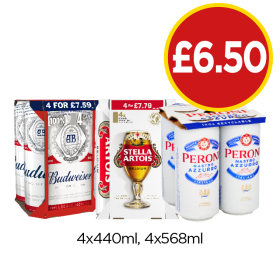 Budweiser, Stella Artois, Peroni - Now Only £6.50 at Budgens