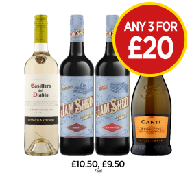 Casillero Del Diablo, Jam Shed Shiraz, Tempranillo, Canti Prosecco - Any 3 for £20 at Budgens