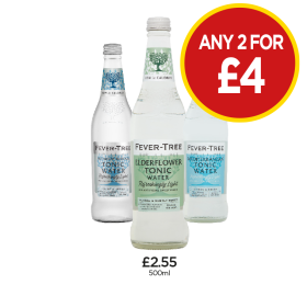 Fever-Tree Tonic Water, Mediterranean, Elderflower Tonic - Any 2 for £4 at Budgens