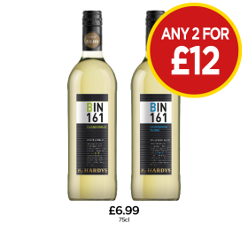 Hardy's Bin 161 Chardonnay, Sauvignon Blanc - Any 2 for £12 at Budgens