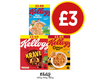 Kelloggs Rice Krispies, Krave, Crunchy Nut - Now Only £3 at Budgens