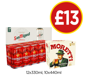 San Miguel, Estrella, Moretti - Now Only £13 at Budgens