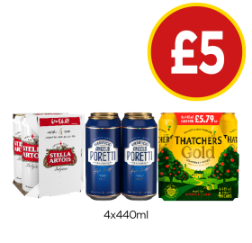 Stella Artois, Poretti, Thatchers Gold - Now Only £5 at Budgens