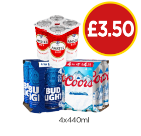 Amstel, Bud Light, Coors - Now Only £3.50 at Budgens