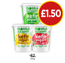 Biotiful Kefir Yoghurt Original, Madagascan Vanilla, Ruble Raspberry - Now Only £1.50 at Budgens