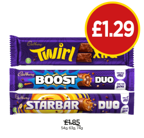 Cadbury Duo Twirl Xtra, Boost, Starbar - Now Only £1.29 at Budgens