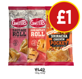 Ginsters Sausage Roll, Breakfast Roll, Sriracha Chicken Pocket - Now Only £1 at Budgens