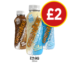 Grenade Protein Shake Fudge Brownie, White Chocolate, Cookies & Cream - Now Only £2 at Budgens