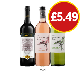 Hardy's Cabernet Merlot, The Secretary Bird Bird Rosé, Sauvignon Blanc - Now Only £5.49 at Budgens