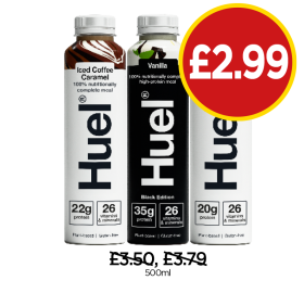 Huel Iced Coffee Caramel, Vanilla, Chocolate - Now Only £2.99 at Budgens