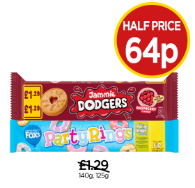 Jammie Dodgers, Party Rings - Now Only Half Price 64p at Budgens