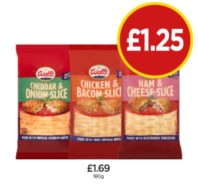 Walls Cheddar & Onion Slice, Chicken & Bacon Slice, Ham & Cheese Slice - Now Only £1.25 at Budgens