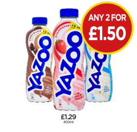 Yazoo Chocolate, Strawberry, Vanilla - Any 2 for £1.50 at Budgens
