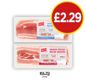 Jack's Streaky Bacon Rashers Unsmoked, Smoked - Now Only £2.29 at Budgens