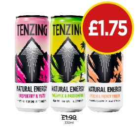 Tenzing Natural Energy Raspberry & Yuzu, Pineapple & Passionfruit, Peach & Honey Melon - Now Only £1.75 at Budgens