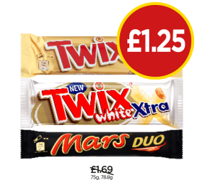 Twix Xtra, Twix White, Mars Duo - Now Only £1.25 at Budgens