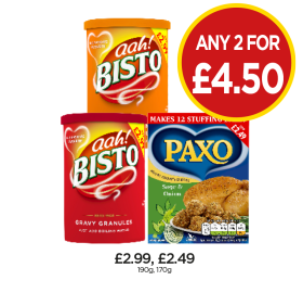 Aah Bisto Gravy Granules, Chicken, Paxo Sage & Onion Stuffing - Any 2 for £4.50 at Budgens