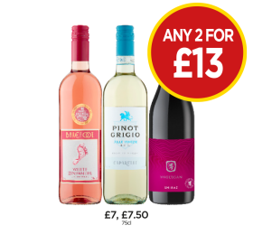 Barefoot White Zinfandel, Caparelli Pinot Grigio, McGuigan Shiraz - Any 2 for £13 at Budgens