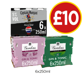 Captain Morgan Pepsi, Gordon's Gin & Tonic, Pink - Now Only £10 at Budgens