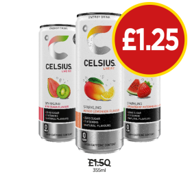 Celsius Sparkling Kiwi Guava, Mango Lemonade, Strawberry - Now Only £1.25 at Budgens