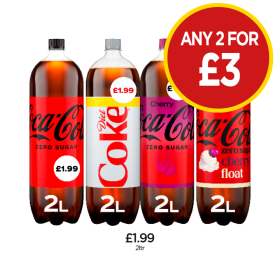 Coca Cola Zero, Diet Coke, Cherry, Cherry Float - Any 2 for £3 at Budgens