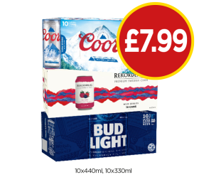 Coors, Rekorderlig Wild Berries, Bud Light - Now Only £7.99 at Budgens