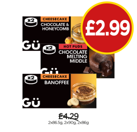 Gü Cheesecake Chocolate & Honeycomb, Banoffee, Hot Puds Chocolate Melting Middle - Now Only £2.99 at Budgens