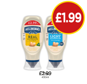 Hellmann's Real Mayonnaise, Light - Now Only £1.99 at Budgens