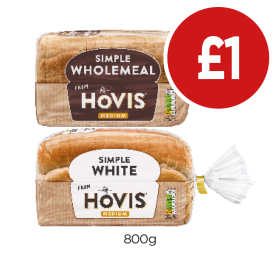 Hovis Simple White, Wholemeal - Now Only £1 at Budgens