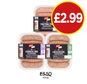 Jack's Sausages Traditional, Cumberland, Lincolnshire - Now Only £2.99 at Budgens