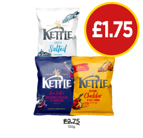 Kettle Lightly Salted, Sea Salt & Vinegar, Mature Cheddar & Onion - Now Only £1.75 at Budgens