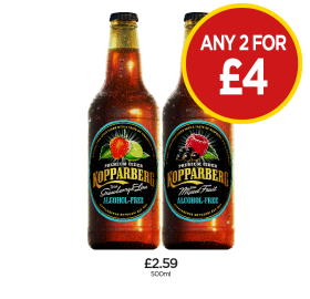 Kopparberg Strawberry & Lime, Mixed Fruit Alcohol-Free - Any 2 for £4 at Budgens