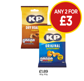 KP Peanuts Dry Roasted, Original - Any 2 for £3 at Budgens