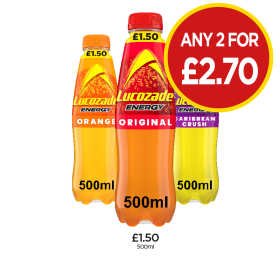 Lucozade Orange, Original, Caribean Crush - Any 2 for £2.70 at Budgens