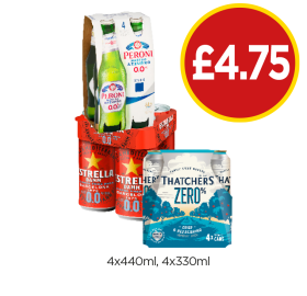 Peroni 0.0, Estrella 0.0, Thatchers Zero - Now Only £4.75 at Budgens