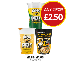 Pot Noodle Chicken & Mushroom, Original Curry, Namdong Chicken Flavour - Any 2 for £2.50 at Budgens